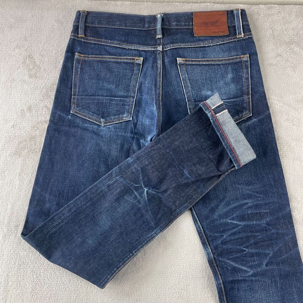 Gustin Selvedge Jeans Men 32 (Fits 30x35)‎ Raw Blue Skinny Distressed Button Fly